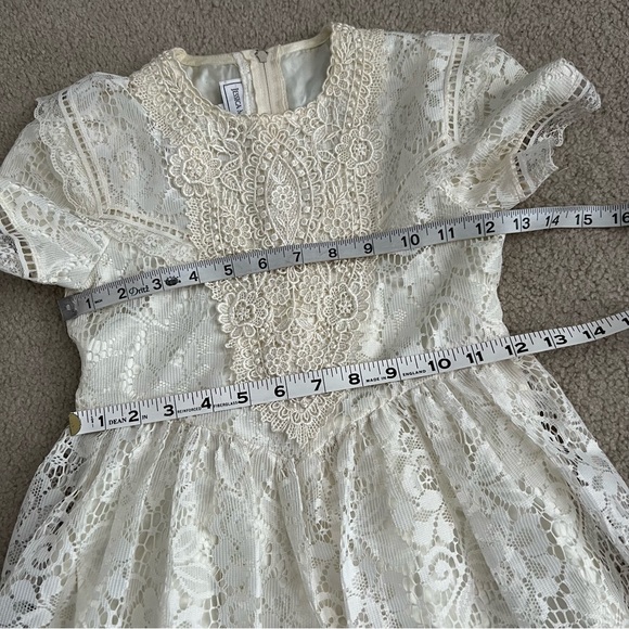 Vintage 80s Jessica McClintock Girls Short Sleeve Cream Lace Dress Sash Tie - Picture 12 of 14
